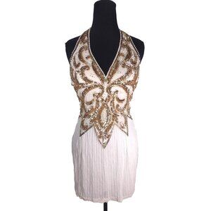 NWT Vintage Cache Silk Beaded Old Hollywood Glam Flapper Mini Halter Dress  6